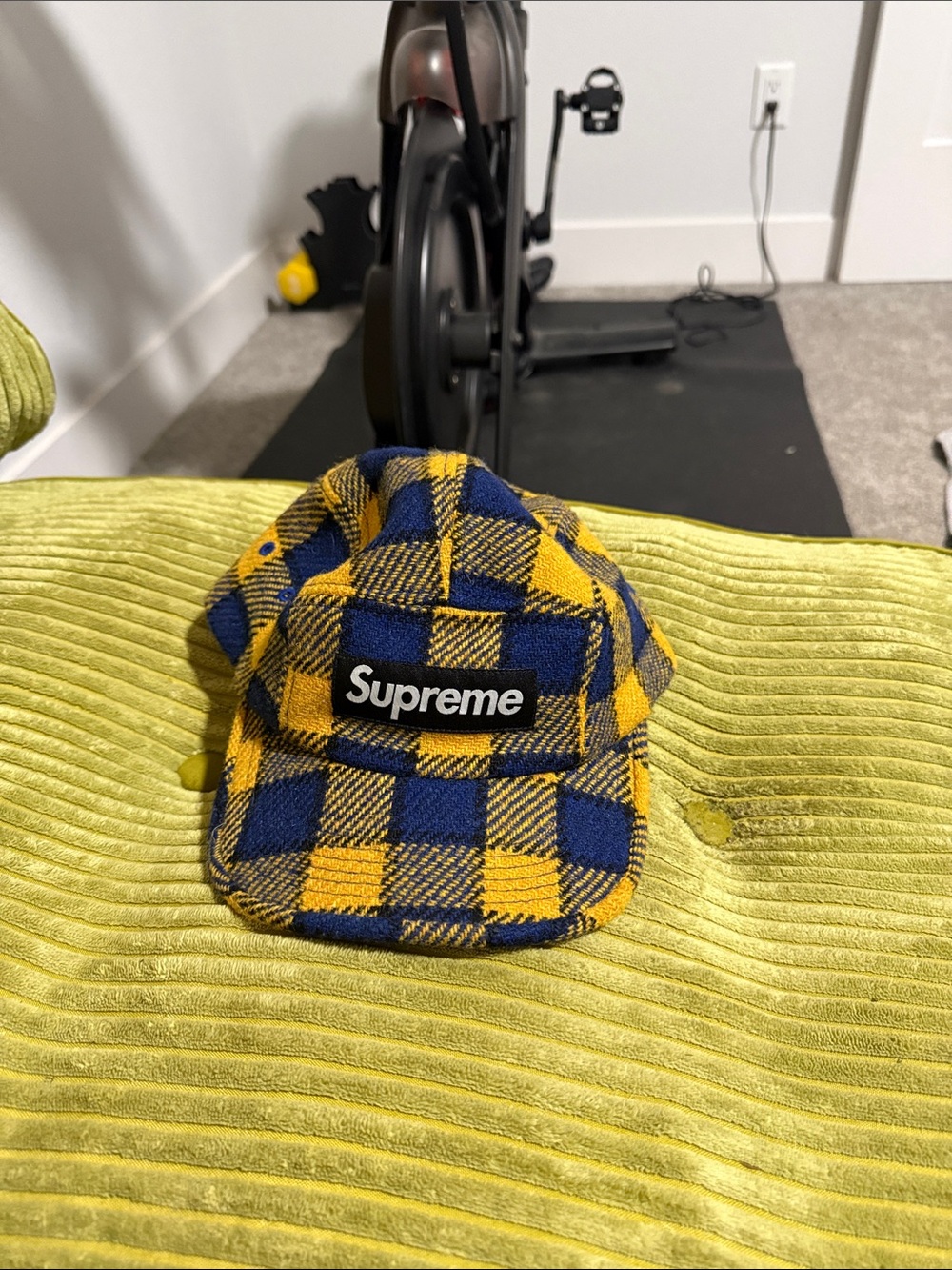 Supreme Yellow & Navy Plaid Camp Cap